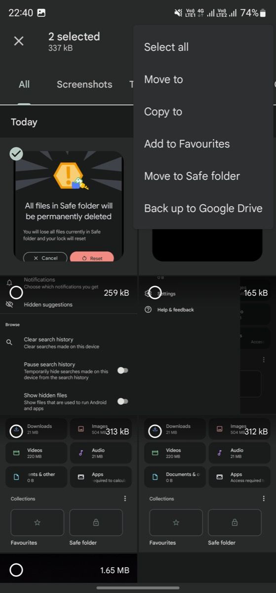 Опция «Переместить в Безопасную папку» в интерфейсе Files