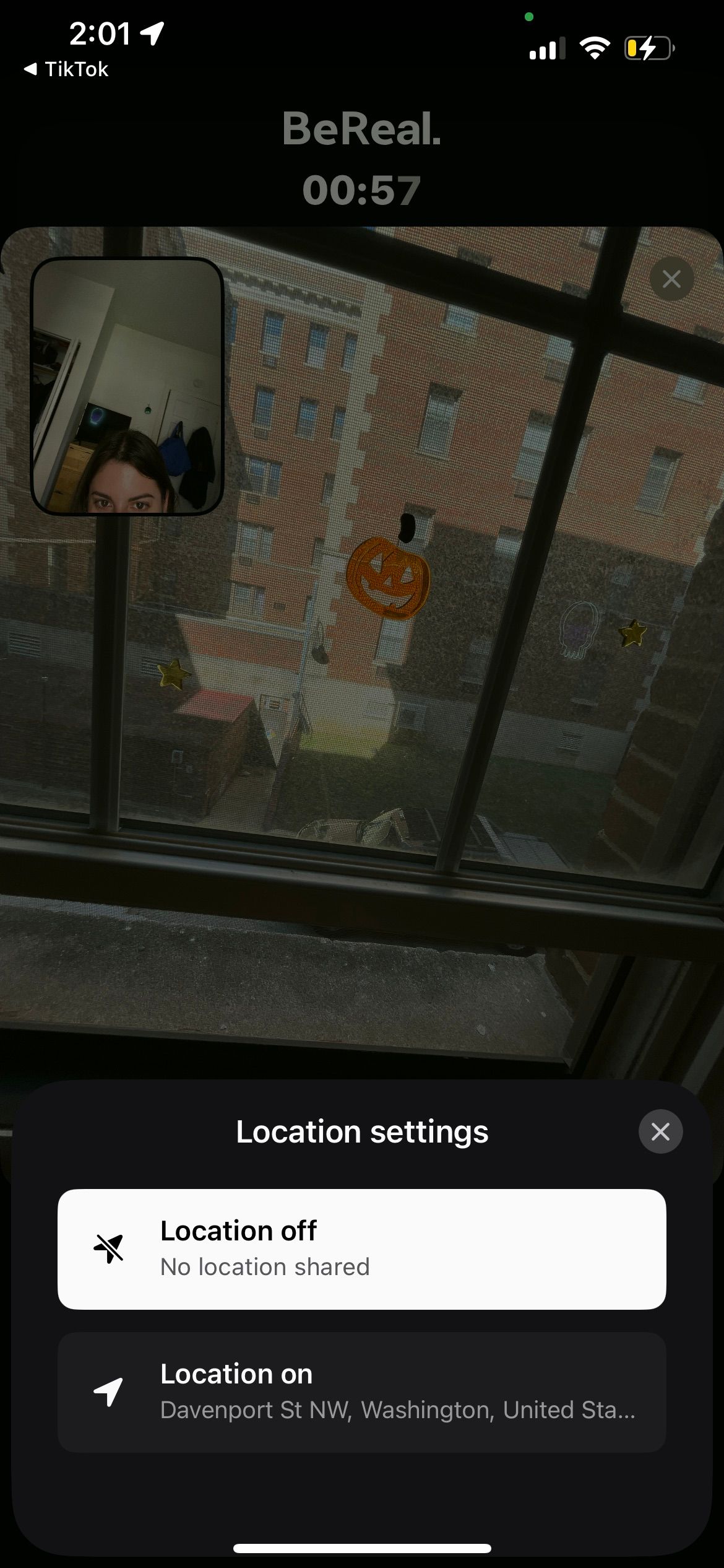 Меню настроек местоположения BeReal