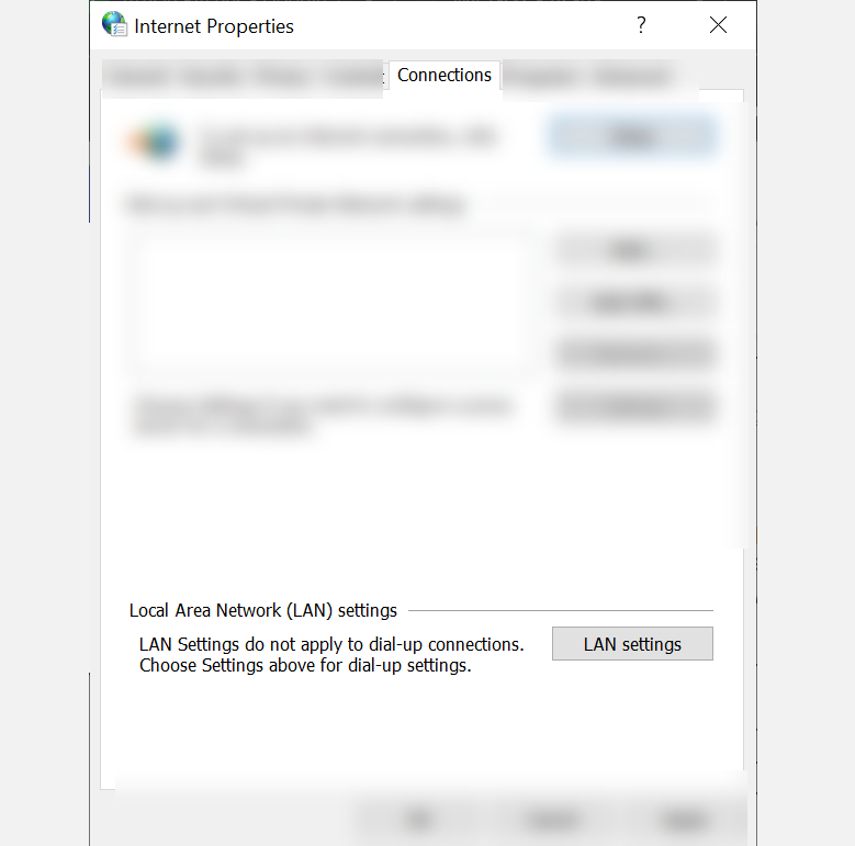 Кнопка LAN settings в свойствах Интернета