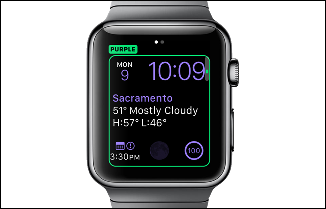 Циферблат с выделением фиолетовым цветом