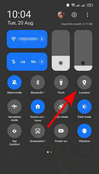 Включение геолокации на Android через быстрый доступ