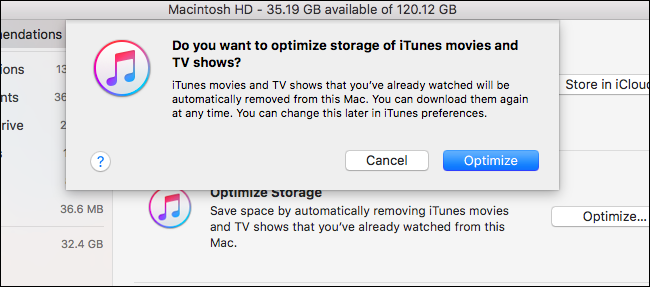 Опция оптимизации iTunes для фильмов и передач