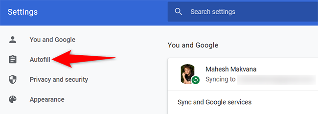 Нажмите «Автозаполнение» в настройках.