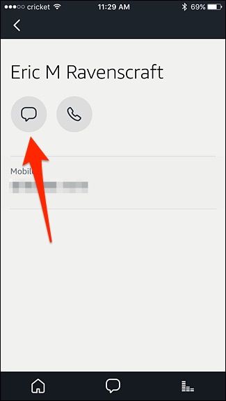 Кнопка сообщения в приложении Alexa