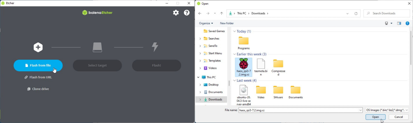 choose home assistant os image