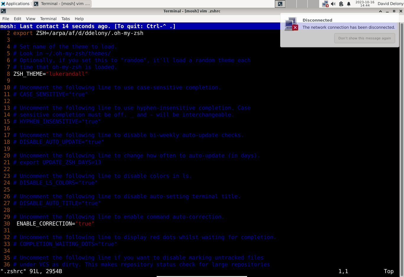 Удалённый сеанс Vim под Mosh при отключенной сети