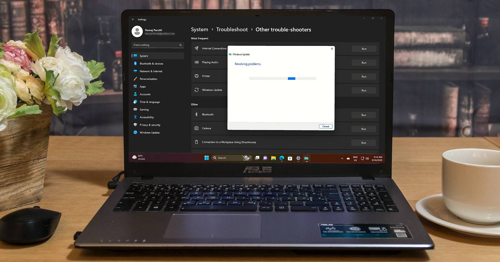 Средство устранения неполадок обновления Windows выполняется
