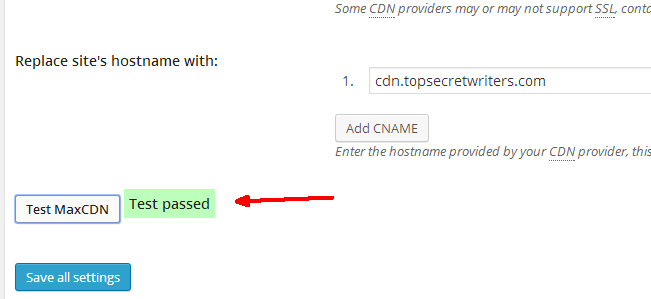 Статус Test passed после успешной проверки конфигурации CDN