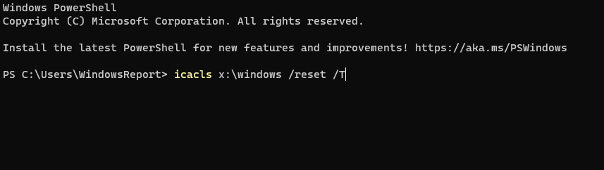 Команда icacls для сброса прав доступа