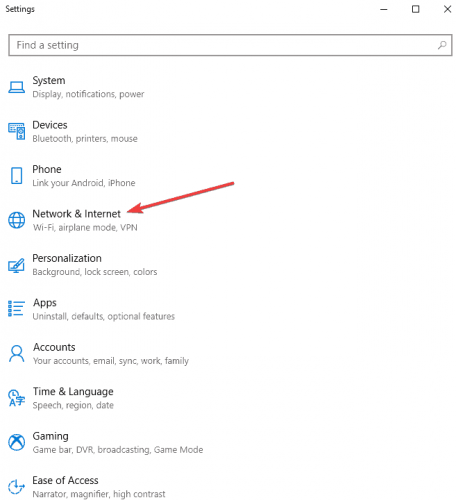 Настройки сети и VPN в Windows