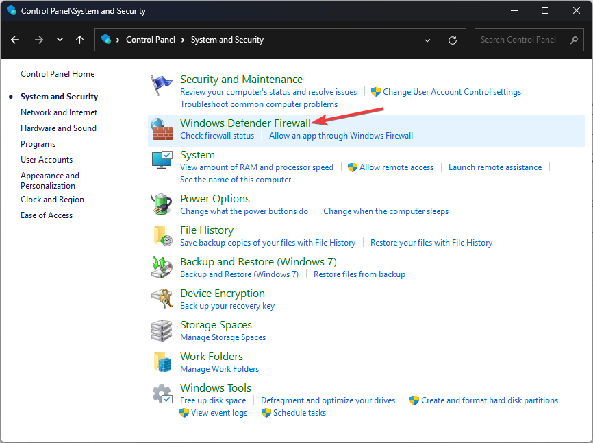 Окно Windows Defender Firewall