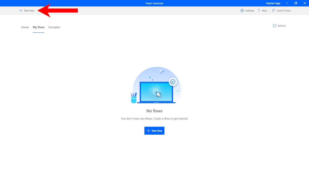 Кнопка создания нового Flow в приложении Power Automate
