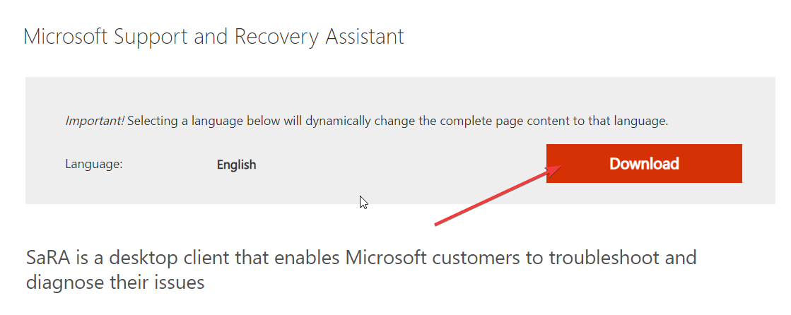 Скачивание Microsoft Support and Recovery Assistant — скриншот страницы загрузки