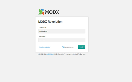 Вход в административную панель MODX