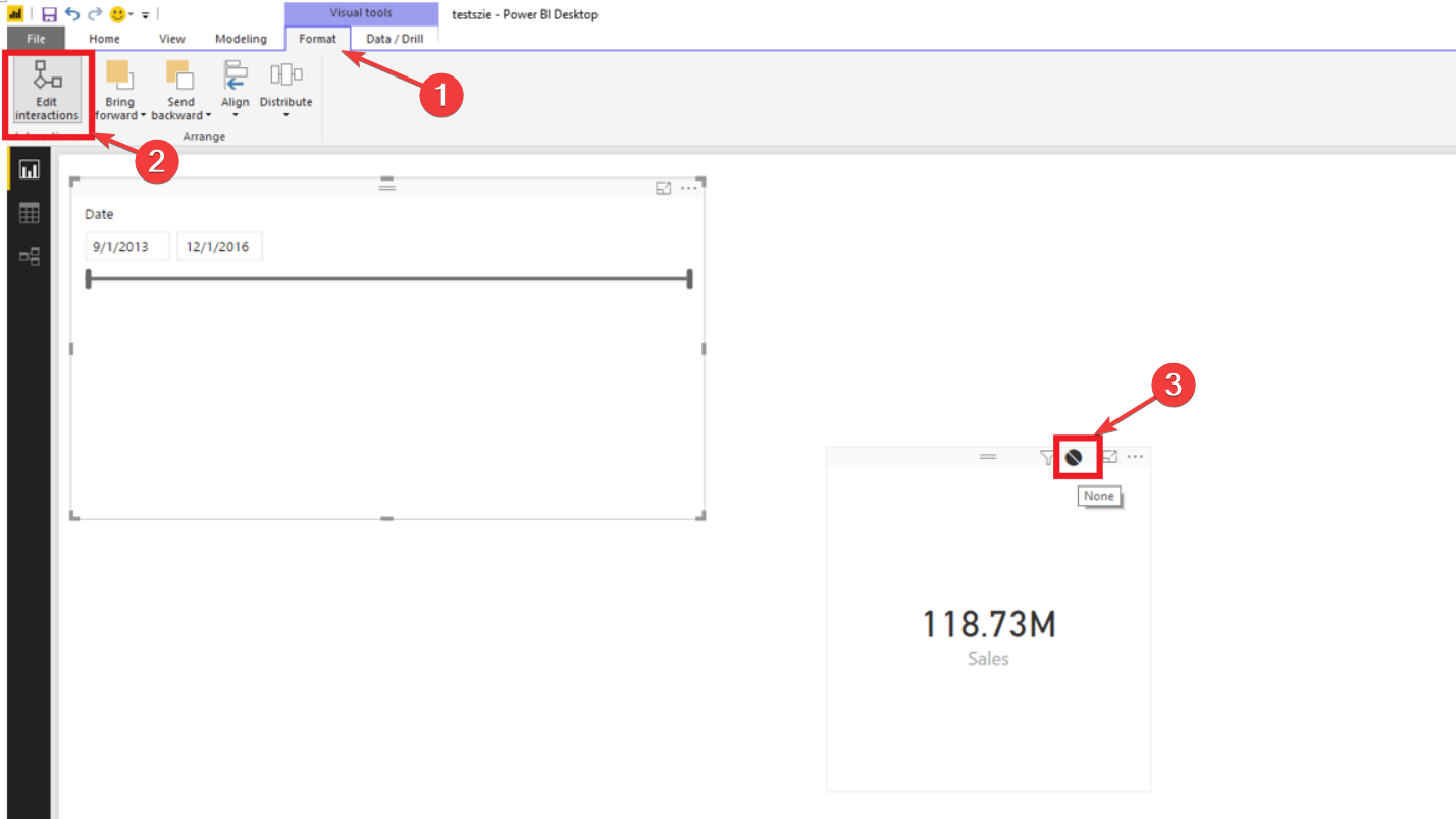 Параметр «Изменить взаимодействия» в Power BI