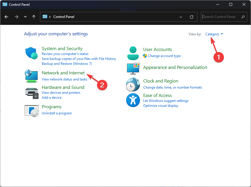 Переход к Центру управления сетями и общим доступом