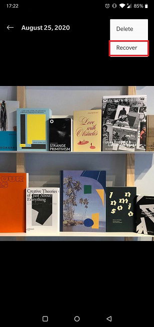 Восстановление отдельного изображения в Галерее