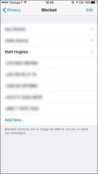 Контакт в списке заблокированных