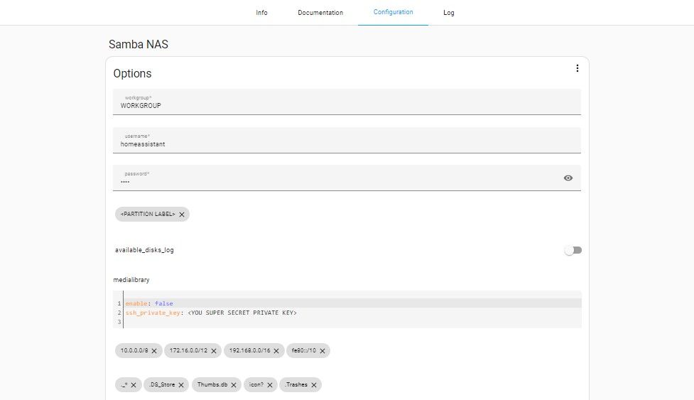 Конфигурация Samba NAS в Home Assistant
