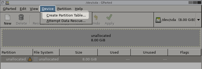 turn pc into chromebook - create partition table
