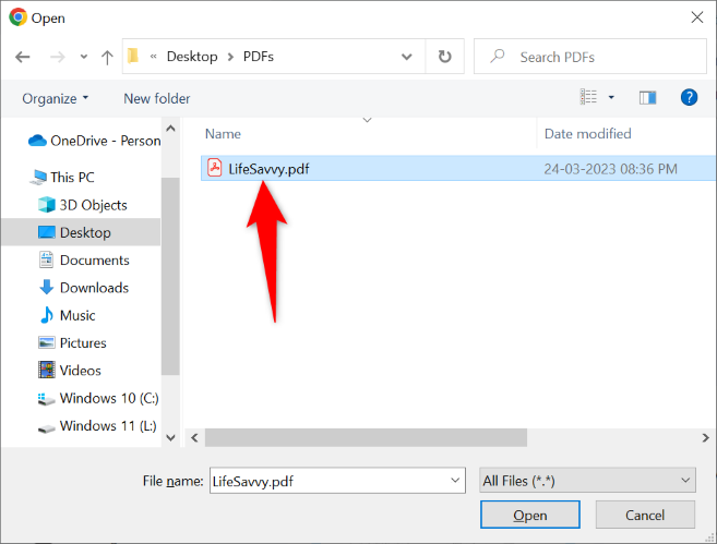 Выберите PDF-файл в окне открытия файлов.