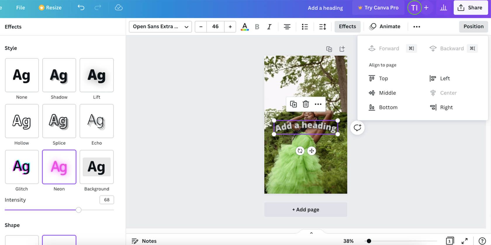 Позиционирование текста в Canva