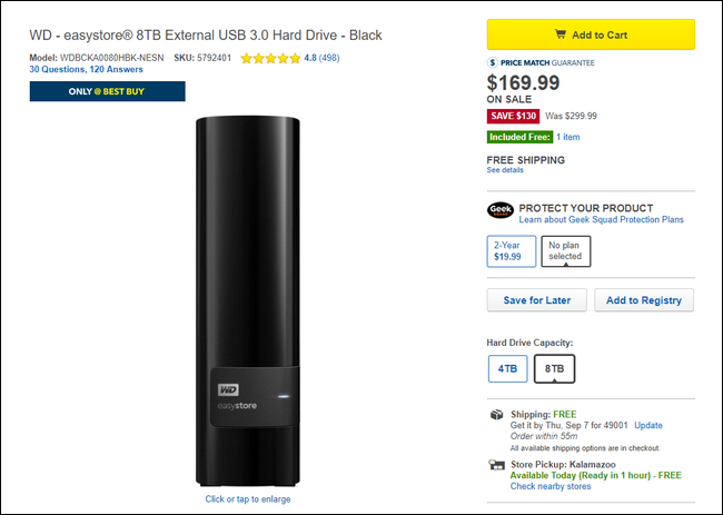 Упаковка WD Easystore и маркировка модели