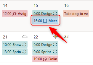 The appointment showing the bespoke charm in the calendar.