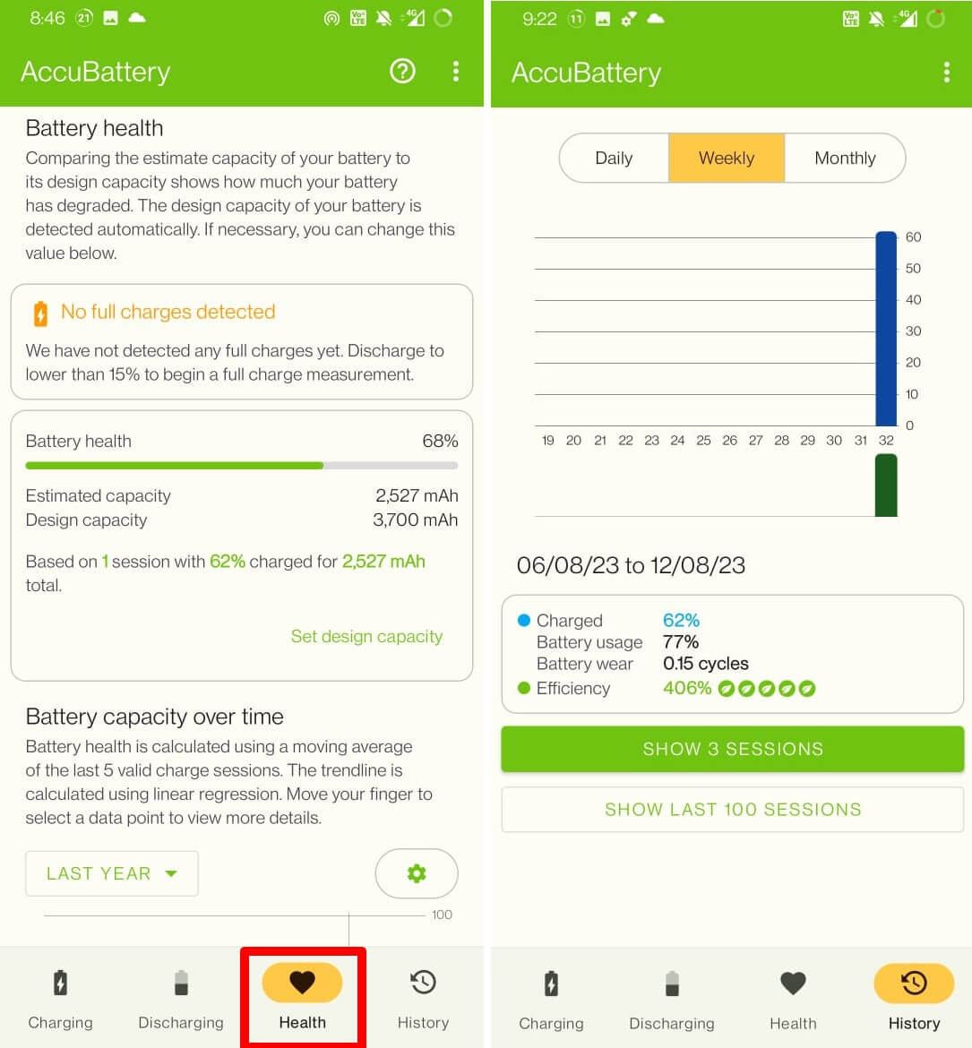 check battery health of Android device using third party app