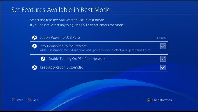 Экран настроек режима отдыха на PS4