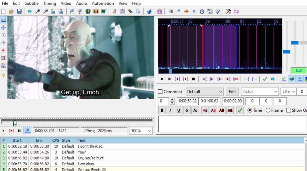 Пример оформления субтитров в Aegisub