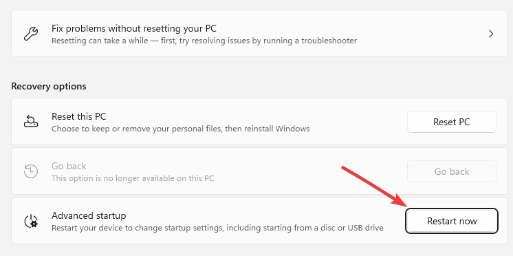 Кнопка Перезагрузить сейчас
