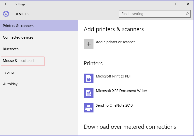Меню 'Устройства' — Настройки мыши и сенсорной панели