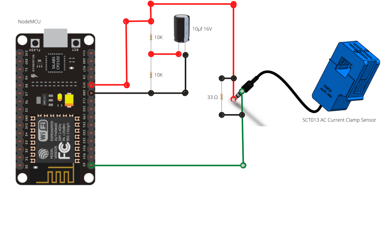 схема подключения SCT013 к NodeMCU