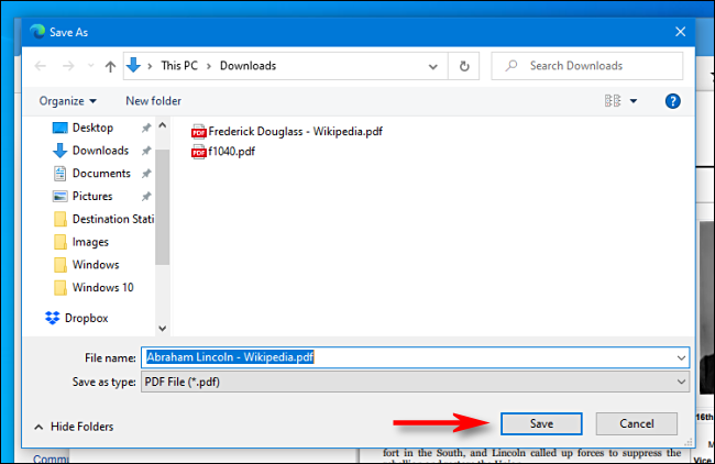 Click Save in Save as Dialog in Microsoft Edge