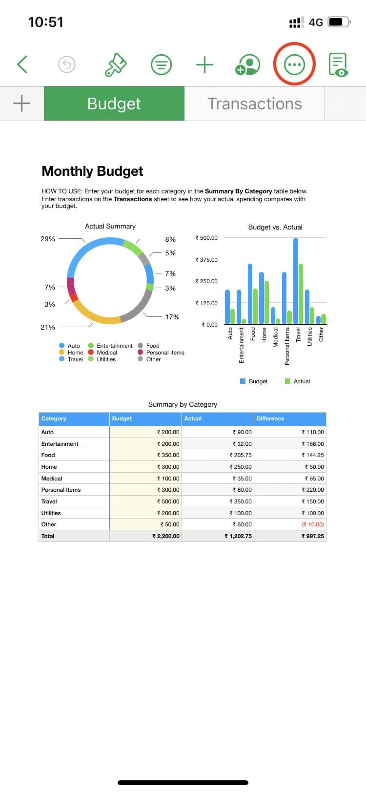 Иконка «Ещё» в Keynote на iPhone