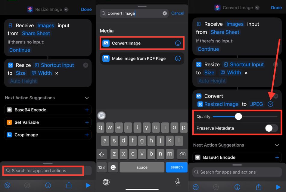 Ação Converter Imagem com qualidade ajustável