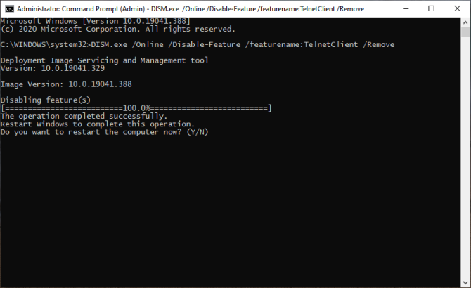 Команда DISM для удаления функции и её вывод