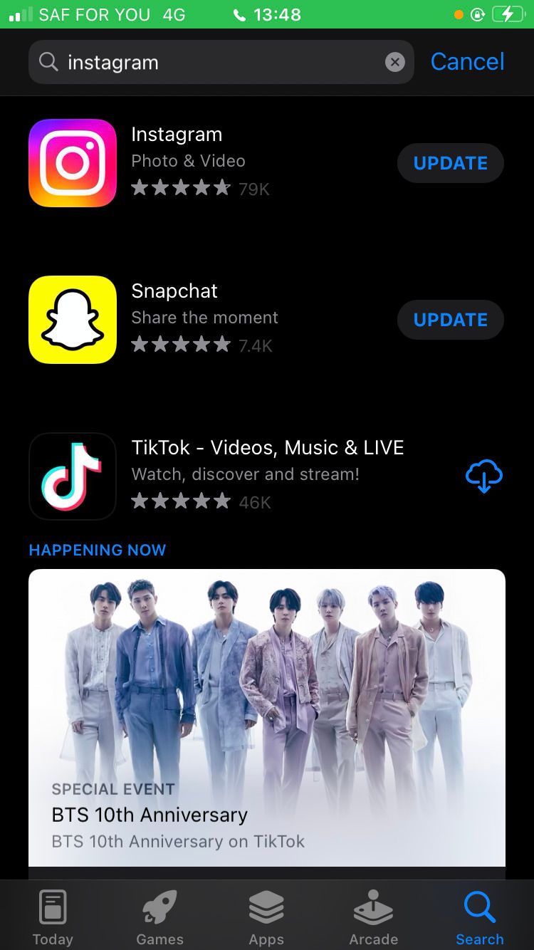 Обновления Instagram и Snapchat в App Store на iPhone