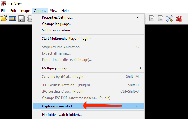 Пункт меню Capture/Screenshot в IrfanView