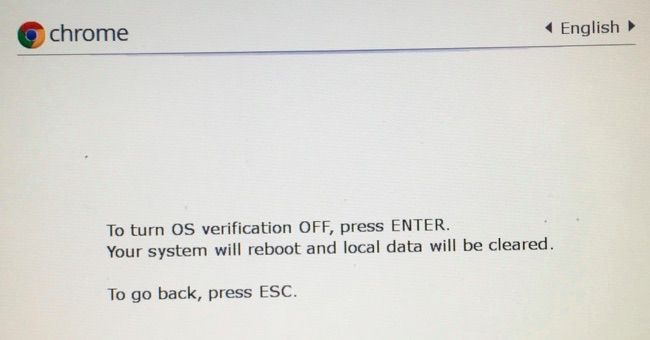 Экран предупреждения режима разработчика на Chromebook