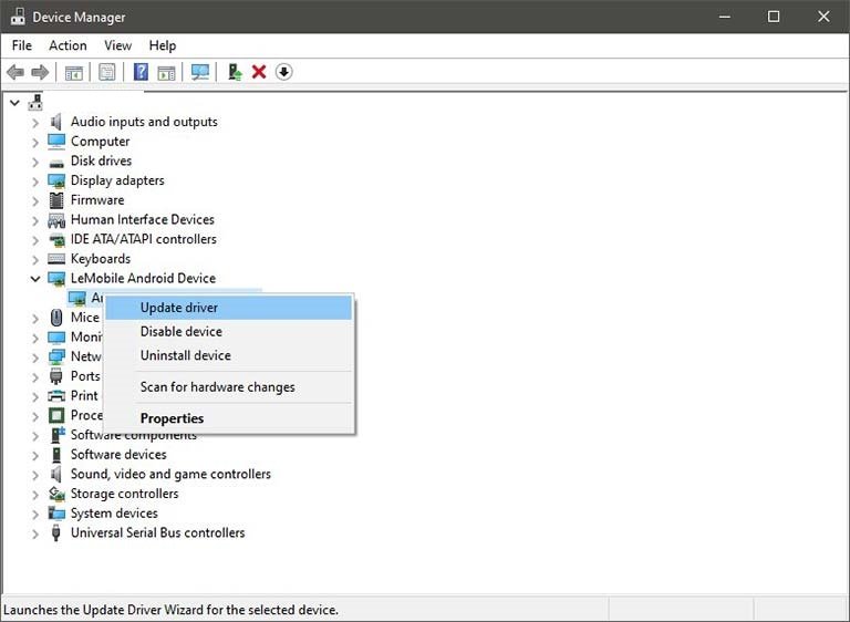 Диспетчер устройств: обновление драйвера