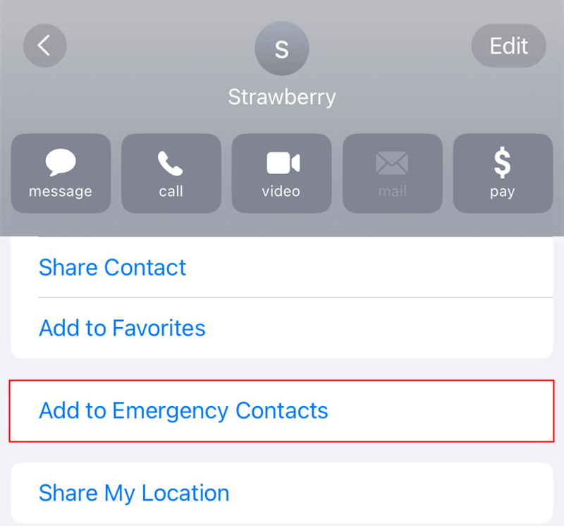 Нажмите «Добавить в экстренные».