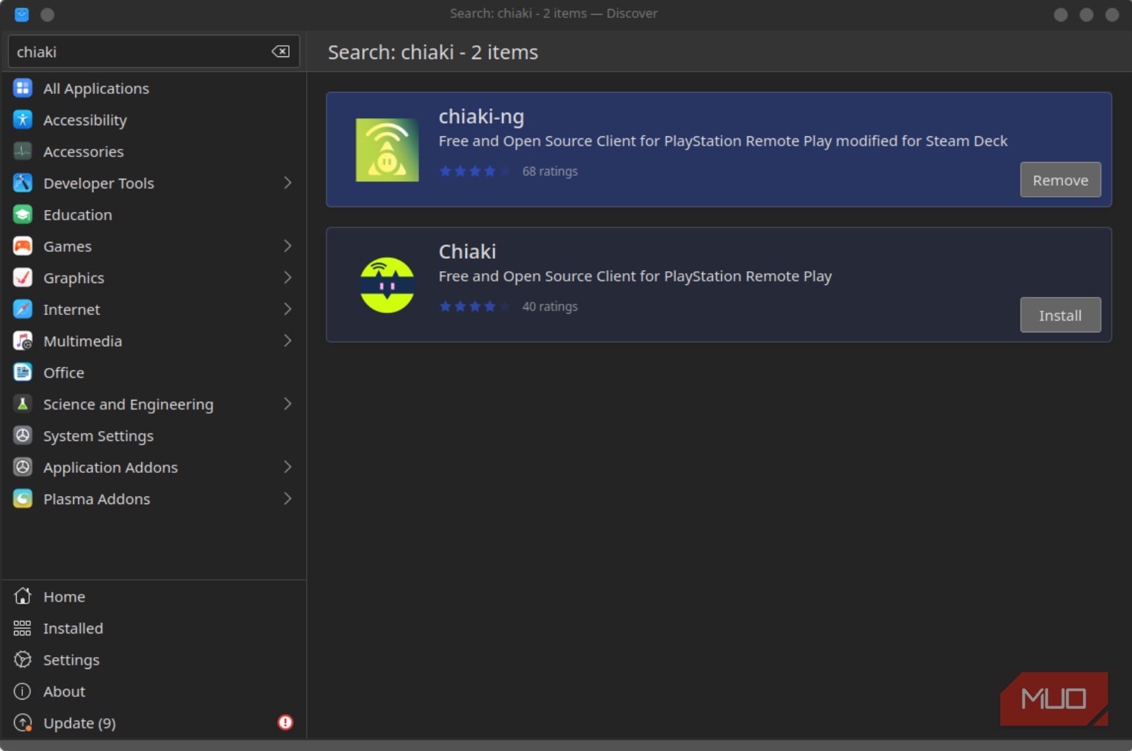 Gray menu showing two options: Chiaki-ng and Chiaki