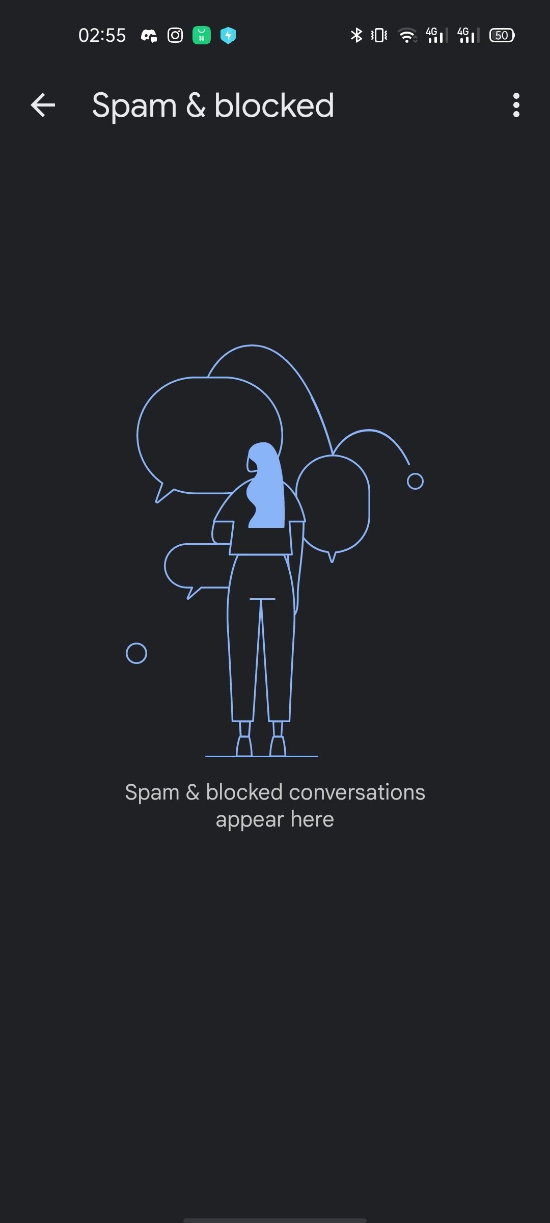 Скриншот: список заблокированных контактов в Google Messages