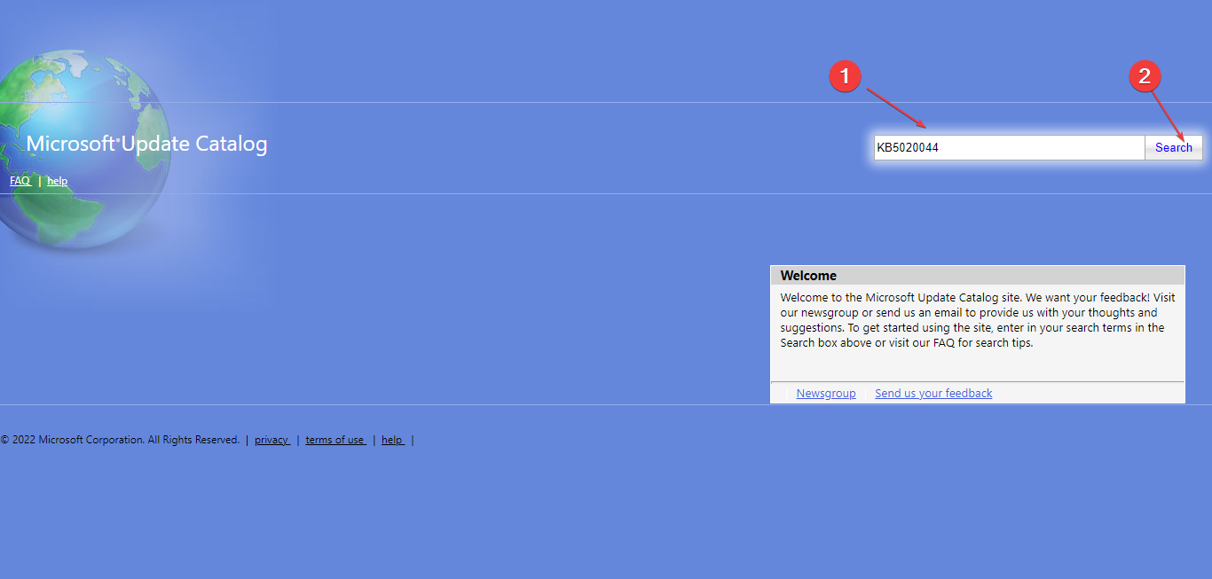 Поиск обновления KB в каталоге Microsoft Update