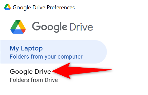 Выберите Google Drive в левой части окна настроек.