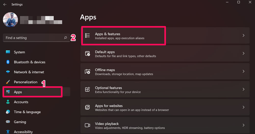 Параметры — Приложения и возможности в Windows 11