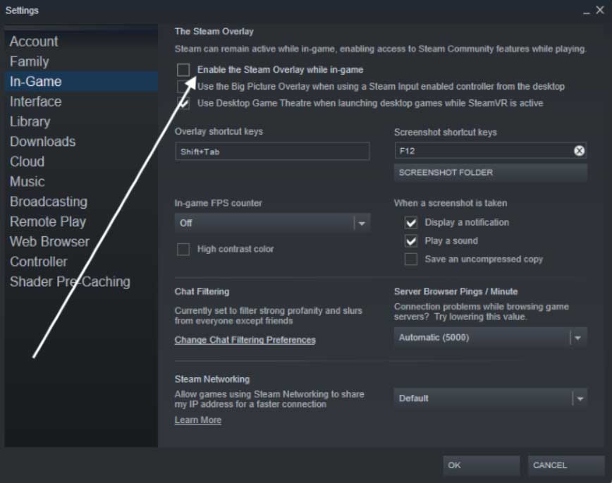 Отключение Steam Overlay