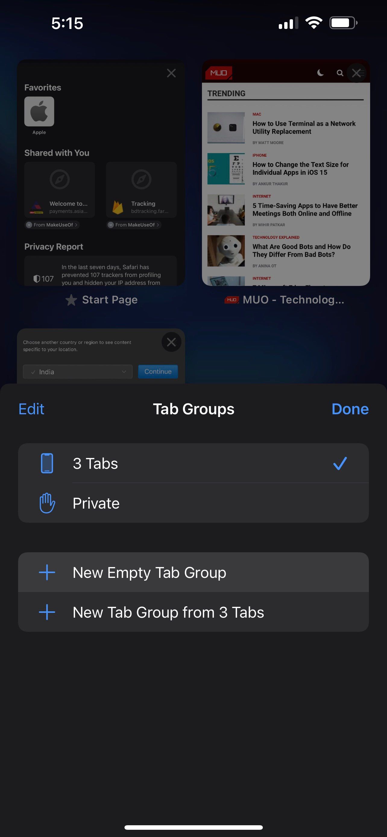 Создание группы вкладок в Safari